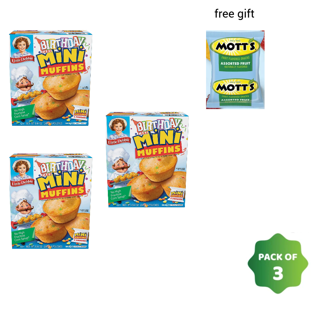 Little Debbie Birthday Cake Mini Muffins 5 Individual Pouches, 20 Mini Muffins Total pack of 3