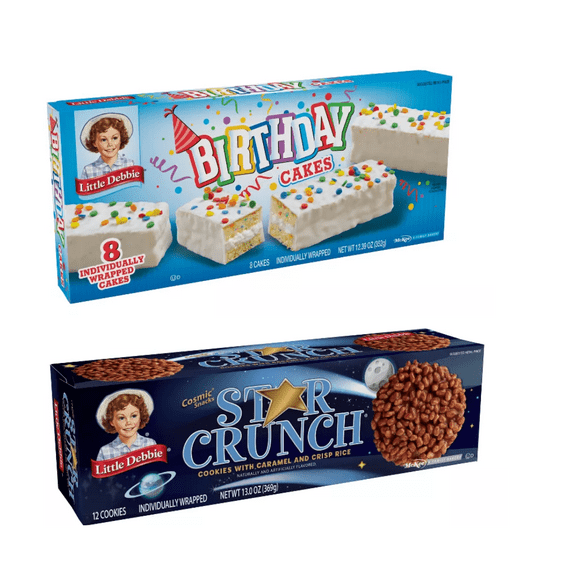 Little Debbie Birthday Cakes, 8 ct, 12.39 oz + Little Debbie Star Crunch Cosmic Snacks, 12 ct