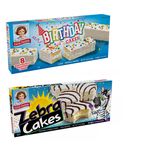 Little Debbie Birthday Cakes, 8 ct, 12.39 oz + Little Debbie Zebra Cakes, 10 ct, 13 oz
