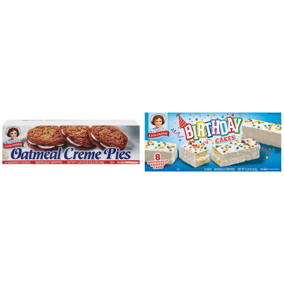 Little Debbie Birthday Cakes, 8 ct&Little Debbie Oatmeal Creme Pies Sandwich Cookies, 12 ct