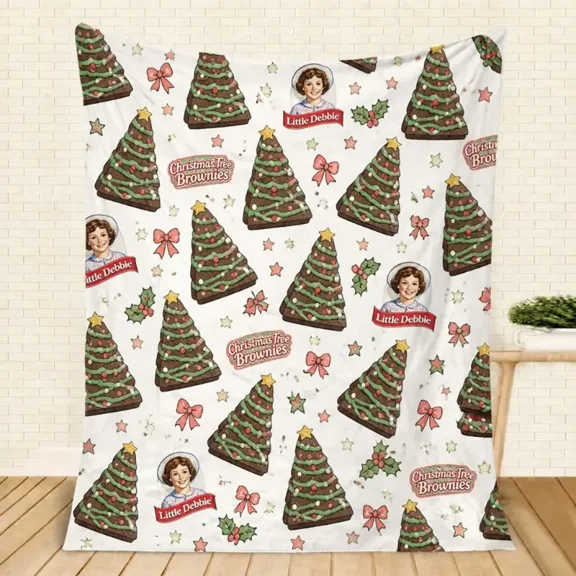 Little Debbie Christmas Tree Brownies Snack Cake Flannel Blanket, Traditional Festive Christmas Print Throw, Cozy Holiday Sofa Decor Gift