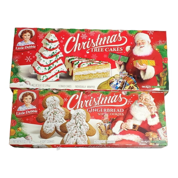 Little Debbie Christmas Tree Cakes, 8.62 oz box, and Gingerbread Soft Cookies, 6 oz box, 2 Pack Bundle