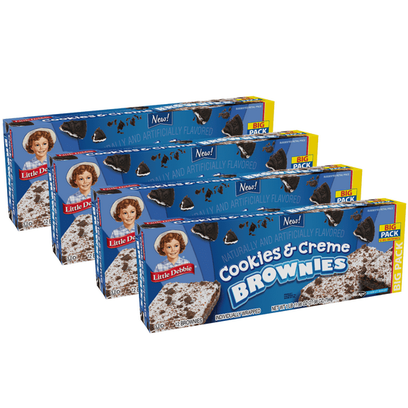 Little Debbie Cookies & Creme Brownies Big Pack, 4 Boxes, 48 Individually Wrapped Brownies