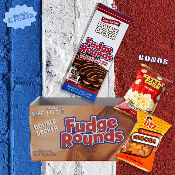 Little Debbie Double Decker Fudge Rounds (1pk - 6, 3.9oz cookies) - Utz BBQ Corn Chips (1, 3.5oz bag) - Sweet and Salty Kettle Popcorn (1, 5.5oz bag) - Gourmet Snack Bundle - 3 Items Total