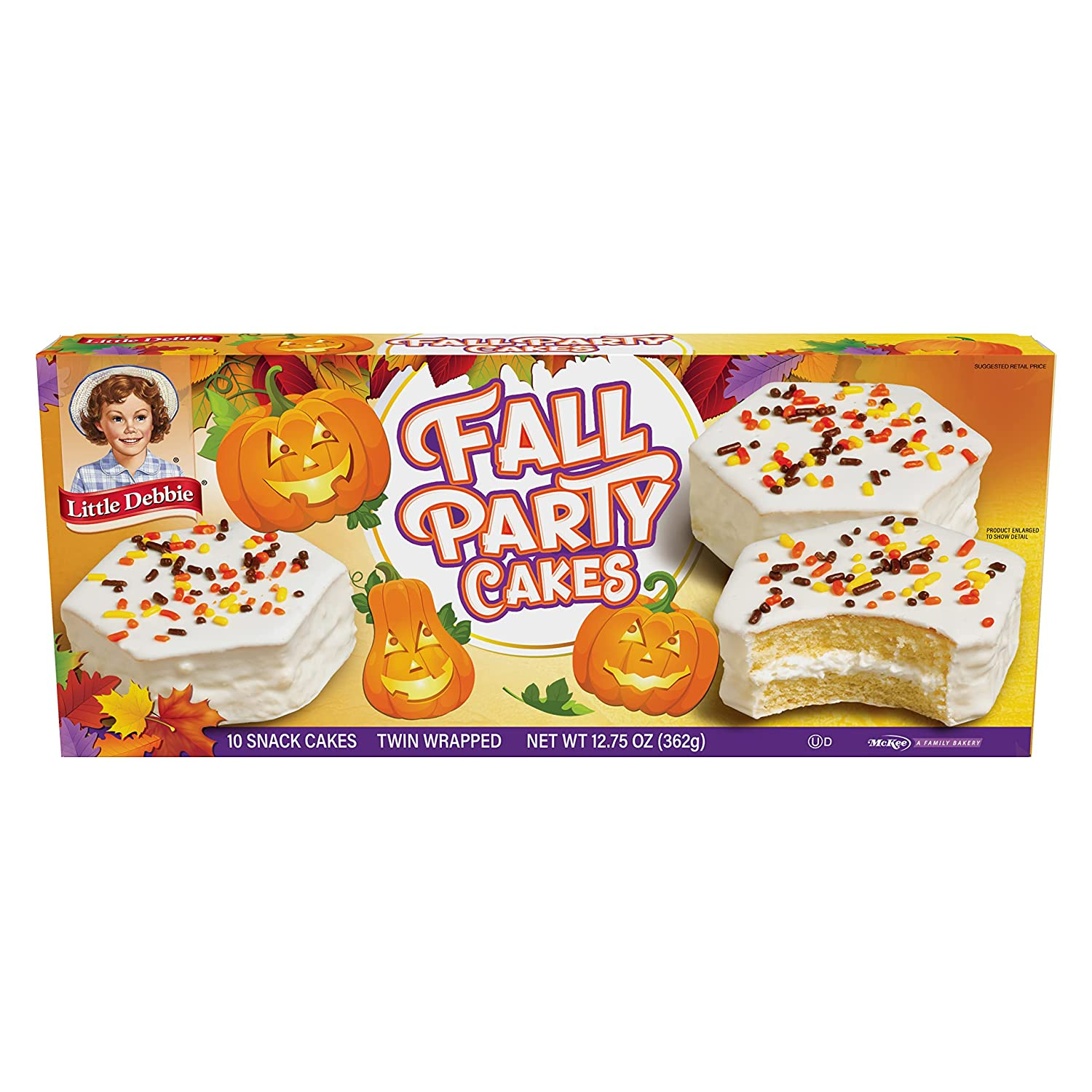 Little Debbie Fall Party Cakes, Vanilla, 10 Twin Wrapped Cakes, Pack of