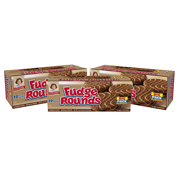 Little Debbie Fudge Rounds, 3 Big Pack Boxes of Chocolate Sandwich Cookies