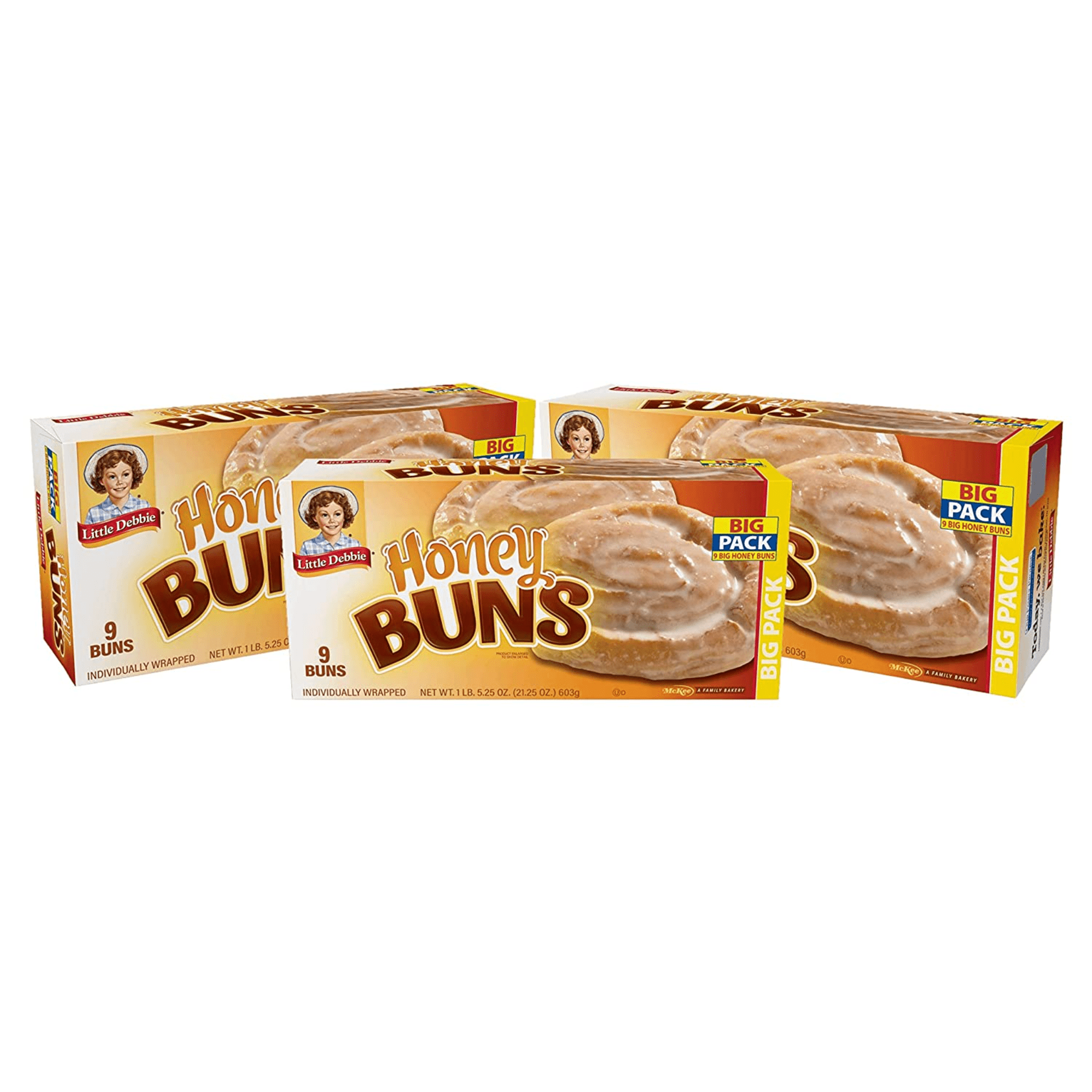 Little Debbie Honey Buns, 3 Big Pack Boxes, 36 Individually Wrapped Pastries