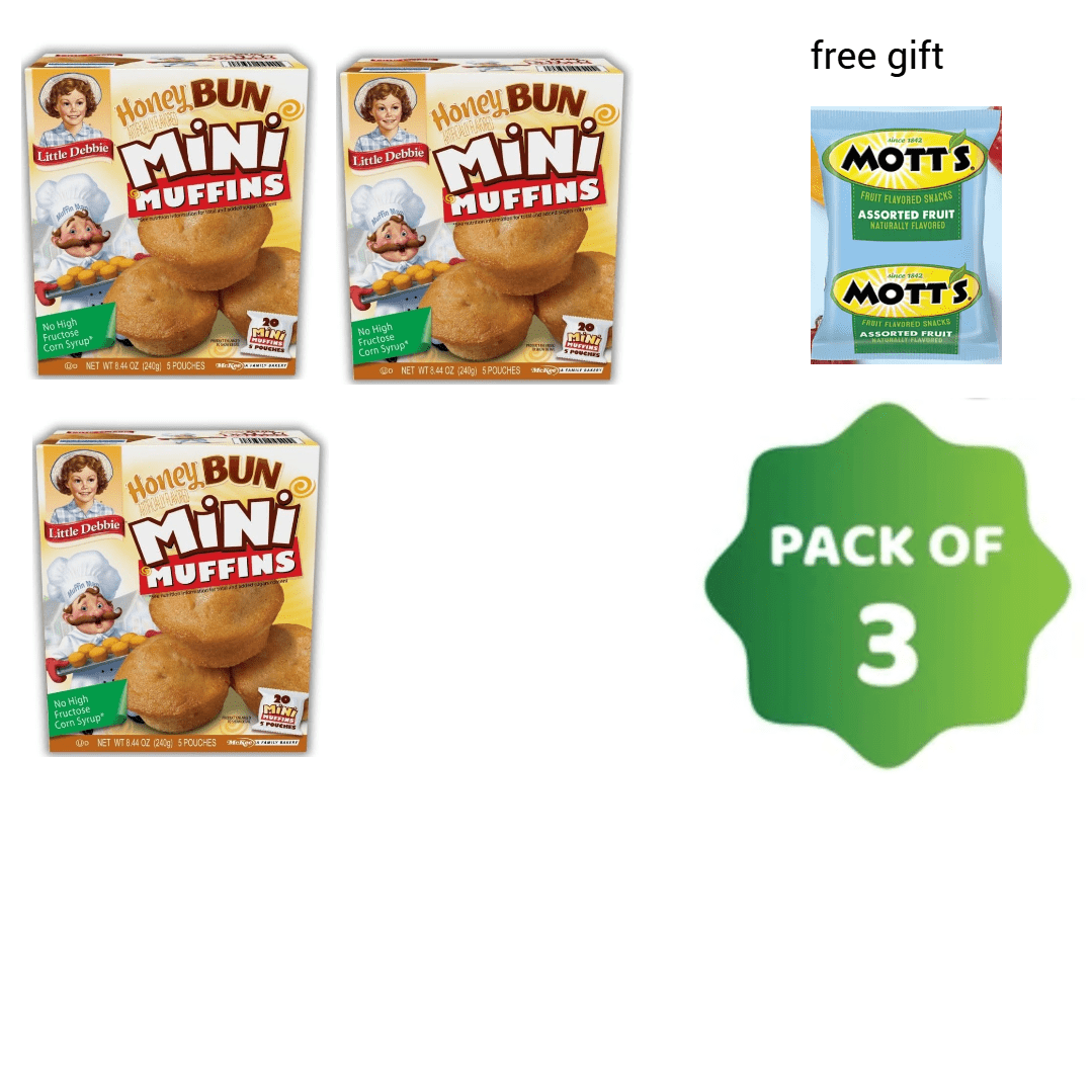 Little Debbie Honeybun Mini Muffins 5 Individual Pouches, 20 Mini Muffins Total pack of 3