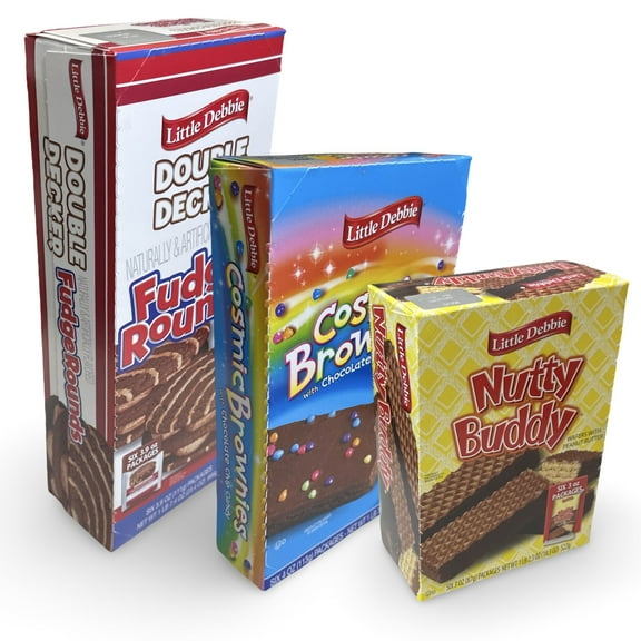 Little Debbie Mega Sized Cakes Combo Packs | Includes: Double Decker Fudge Rounds / Nutty Peanut Buddy Bars / Cosmic Chocolate Brownies | 18 Total