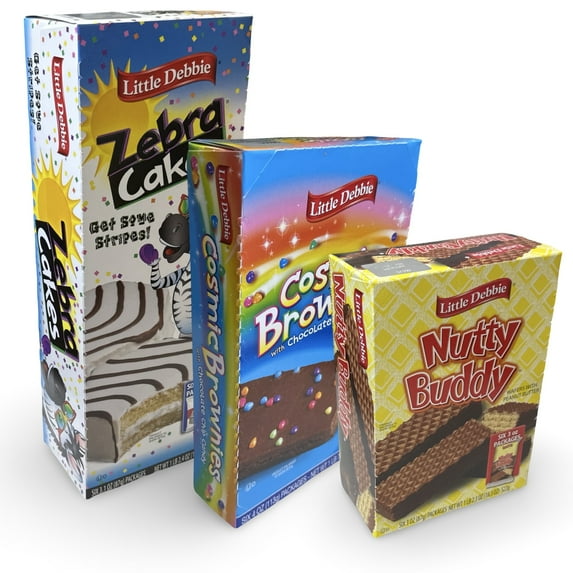 Little Debbie Mega Sized Cakes Combo Packs | Includes: Zebra Black & White Cakes / Cosmic Chocolate Brownies / Nutty Peanut Buddy Bars | 18 Total