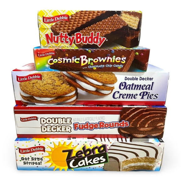 Little Debbie Mega Sized Cakes Variety Packs | 5 Unique Treats: Nutty Peanut Buddy Bars, Oatmeal and Fudge Double Decker Rounds, Pecan Bun Spin Wheels, Zebra Black & White Cakes