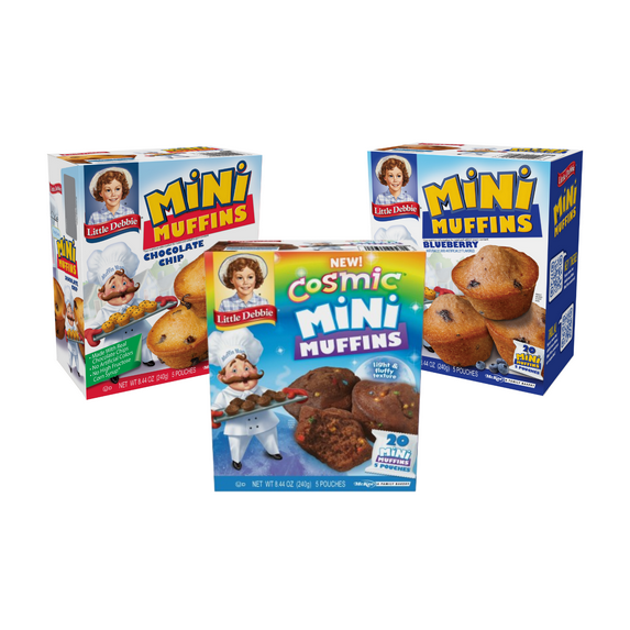 Little Debbie Mini Muffin Bundle - Chocolate Chip Mini Muffins, Blueberry Mini Muffins, Cosmic Mini Brownies - 1 Box Each