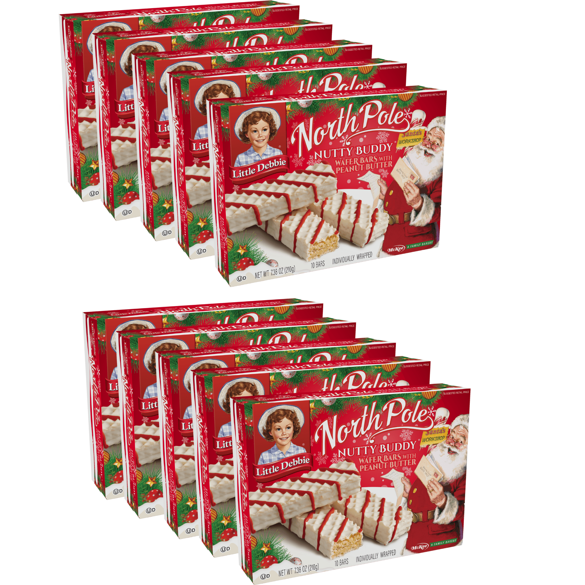 Little Debbie North Pole Nutty Bars, 10 Boxes, 100 Individually Wrapped Peanut Butter Bars