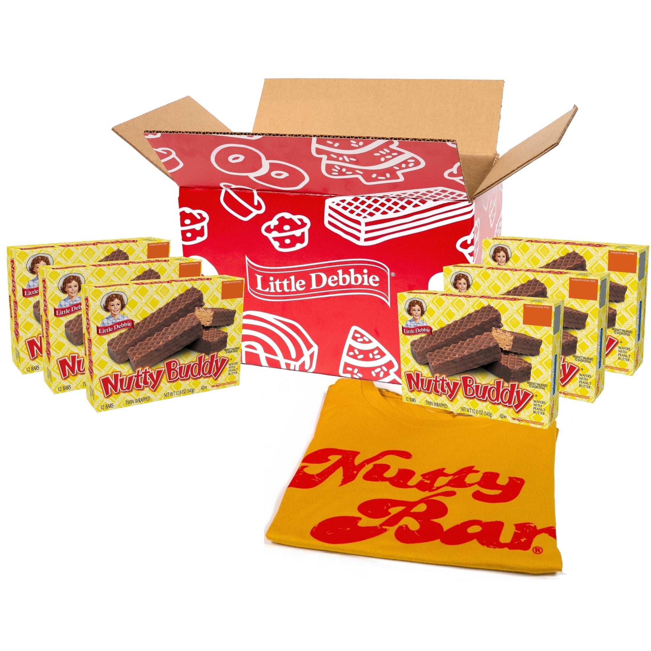 Little Debbie Nutty Buddy Bundle, 6 Boxes of Nutty Buddy Wafer Bars and 1 Short Sleeve T-Shirt, Adult Sizes S-3XL