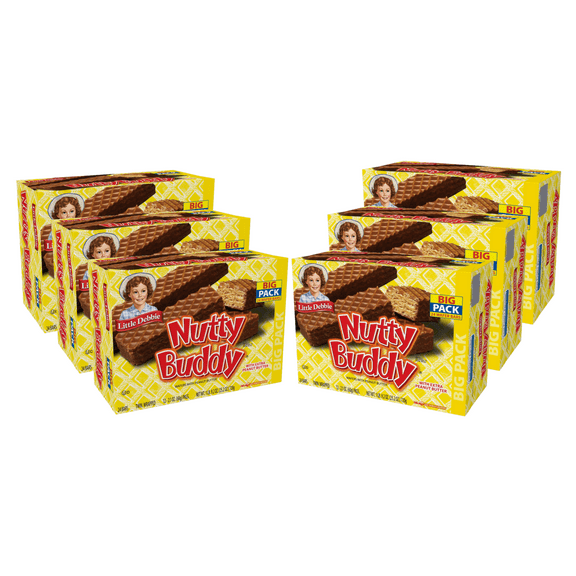 Little Debbie Nutty Buddy Chocolate Peanut Butter Wafer Bars, 6 Big Pack Boxes