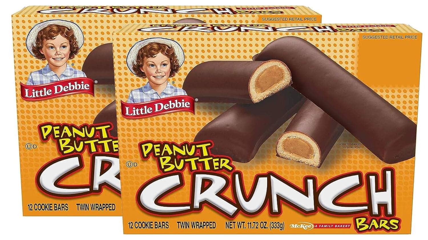 Little Debbie Peanut Butter Crunch Bars, 11.72 Oz Box, 6 Twin Wrapped Cookies, 12Count - Pack of 2