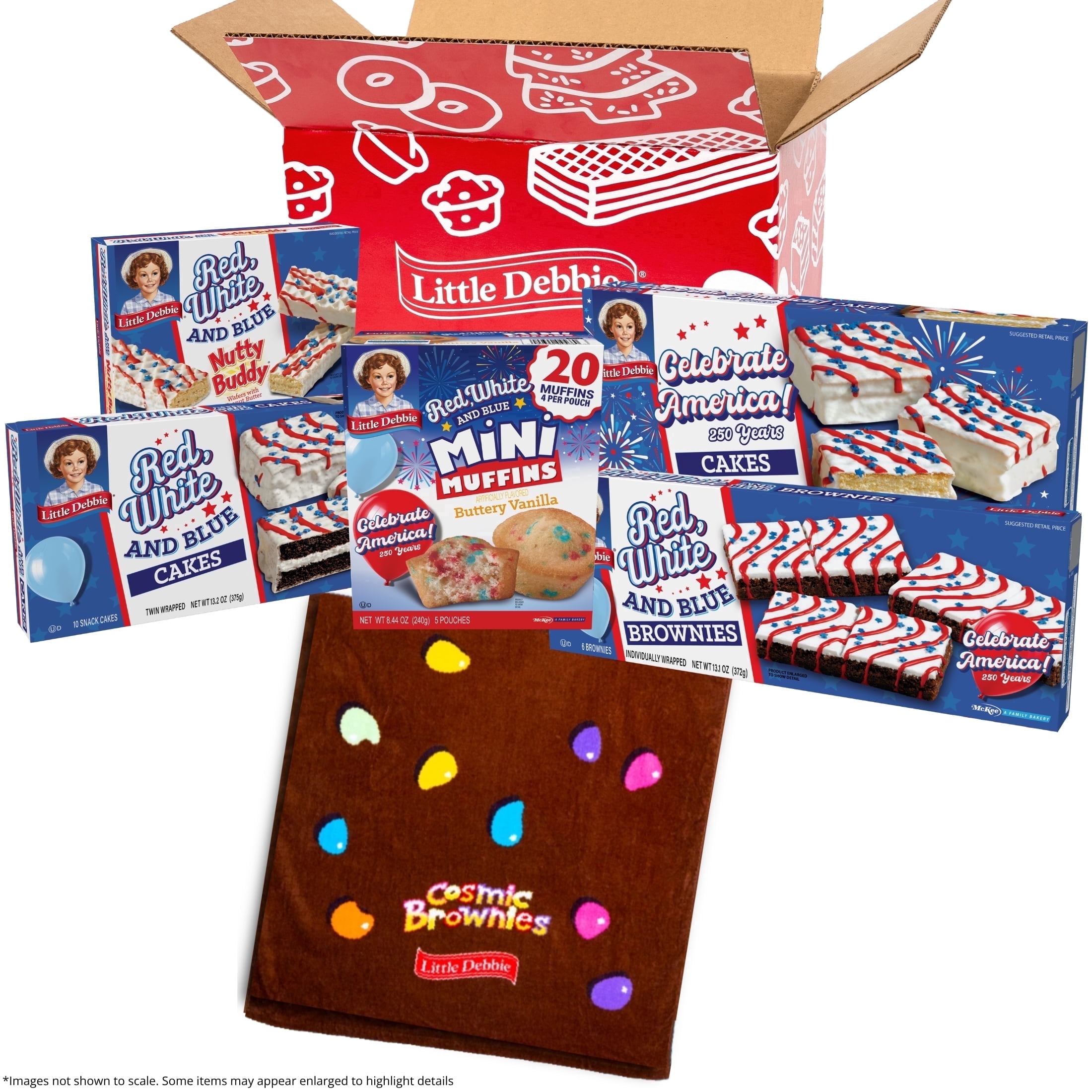 Little Debbie Red, White, & Blue Summer Snack Variety Pack with Custom Beach Towel