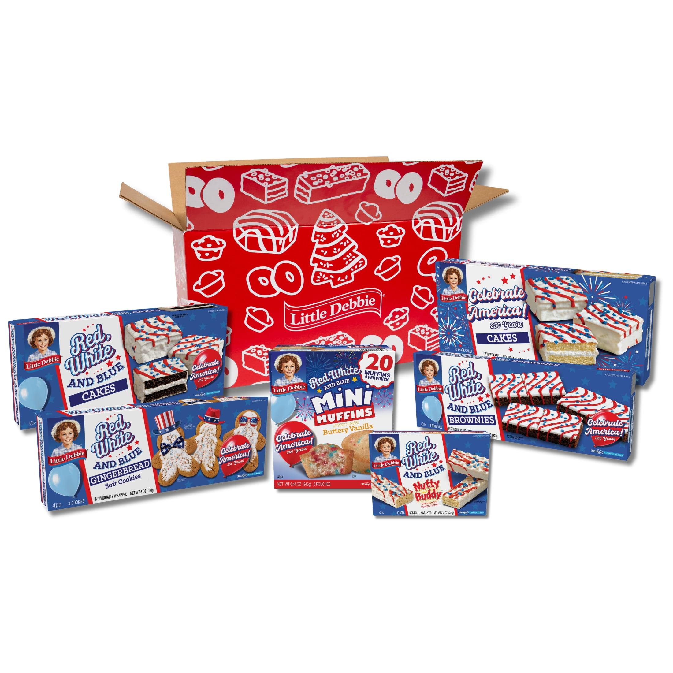 Little Debbie Red, White, and Blue 250th Anniversary Variety Pack Snack Box