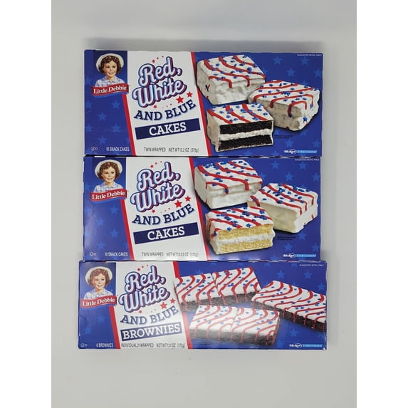 Little Debbie Red White and Blue Bundle, Chocolate cake, Vanilla Cake and Brownie, 1 box of Each