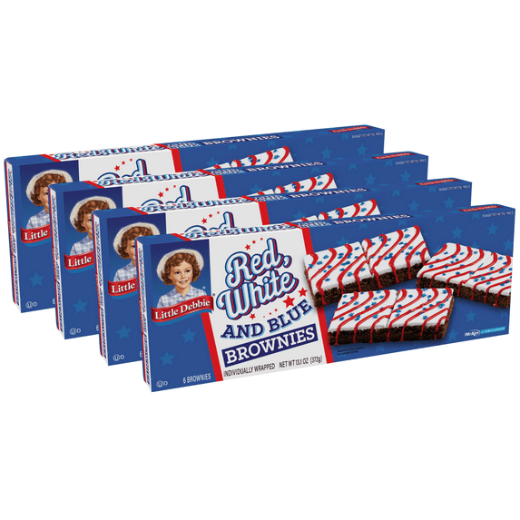 Little Debbie Red, White and Blue Iced Brownies, 4 Boxes, 24 Individually Wrapped Brownies