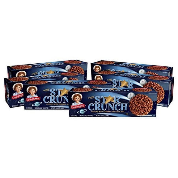Little Debbie Star Crunch, 6 Boxes, 72 Individually Wrapped Cookies, 13.0 oz Box