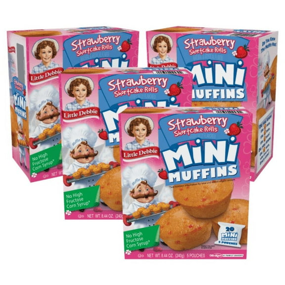 Little Debbie Strawberry Shortcake Rolls Mini Muffins, 4 Boxes, 20 Travel Pouch