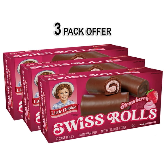 Little Debbie Strawberry Swiss Rolls, 13.31 oz 12 Twin Wrapped Cakes (3 Pack Offer)