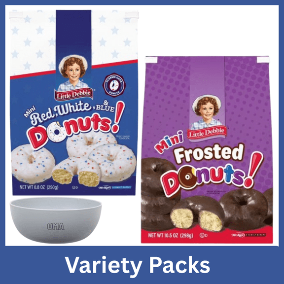 Little Debbie Variety Pack Frosted Mini Donuts & Red White Blue Mini Donuts, with Bowl by OMA