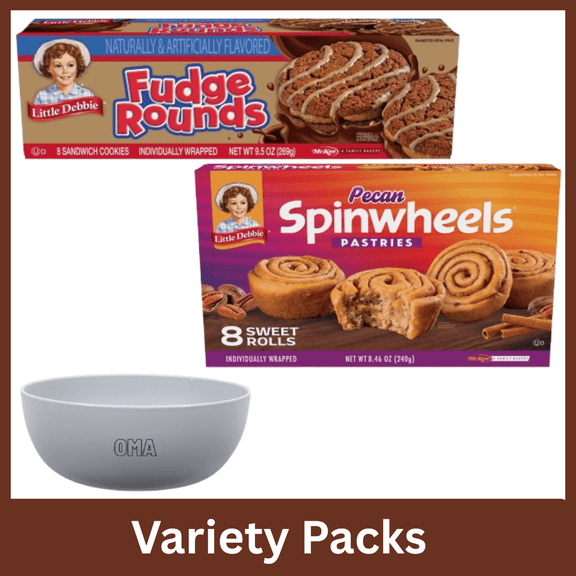 Little Debbie Variety Pack Fudge Rounds & Pecan Spinwheels Snack Cakes, with Bowl by OMA