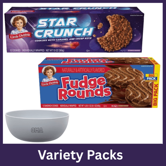 Little Debbie Variety Pack Star Crunch Cosmic Snacks & Fudge Rounds, with Bowl by OMA