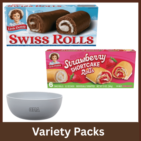 Little Debbie Variety Pack Swiss Rolls & Strawberry Shortcake Rolls Snack Cakes, with Bowl by OMA