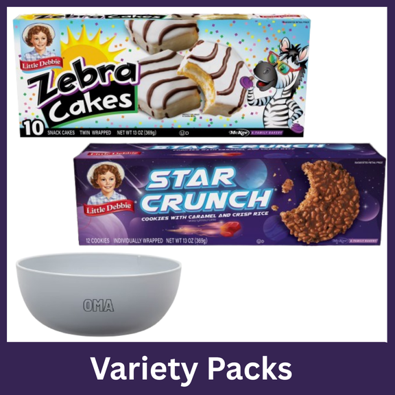 Little Debbie Variety Pack Zebra Cakes & Star Crunch Cosmic Snacks, with Bowl by OMA