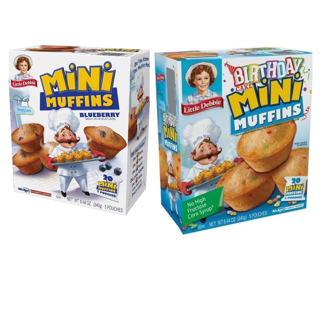 Little Debbie combo pack featuring Honeybun Mini Muffins and Birthday Cake Mini Muffins.