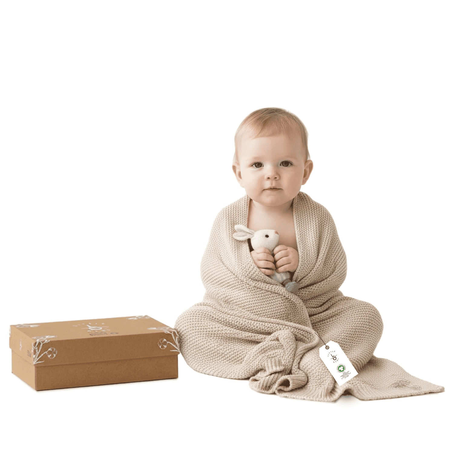 Little Dedi 100% Organic Cotton Baby Knitted Blanket with Gift Box - Soft Toddler, Crib, Stroller Blanket - Neutral Swaddle and Receiving Blanket for Newborns, 30"x40", Color Earth Ivory