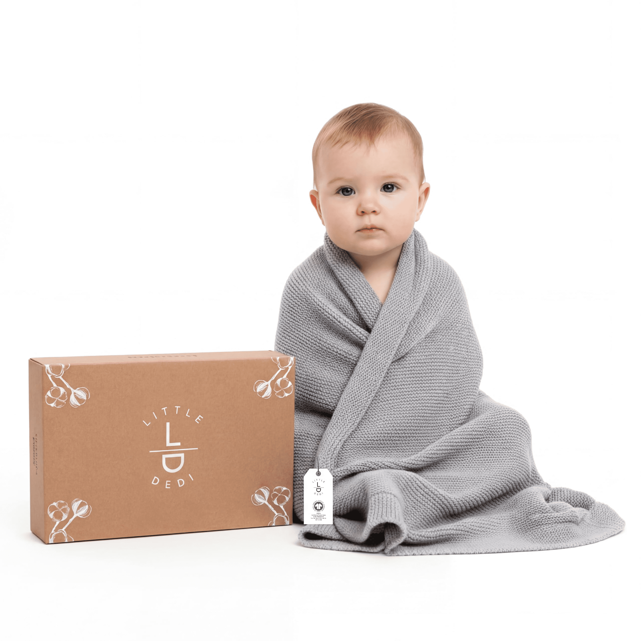 Little Dedi 100% Organic Cotton Baby Knitted Blanket with Gift Box - Soft Toddler, Crib, Stroller Blanket - Neutral Swaddle and Receiving Blanket for Newborns, 30"x40", Harbor Mist