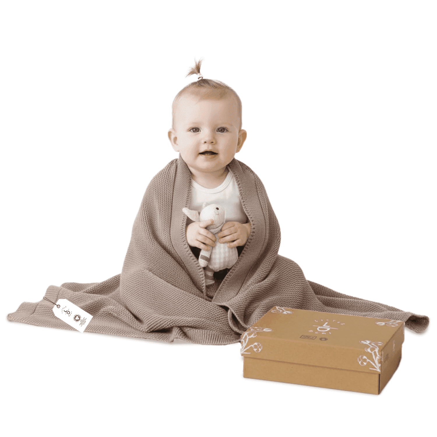 Little Dedi 100% Organic Cotton Baby Knitted Blanket with Gift Box - Soft Toddler, Crib, Stroller Blanket - Neutral Swaddle and Receiving Blanket for Newborns, 30"x40", Mocha Meringue