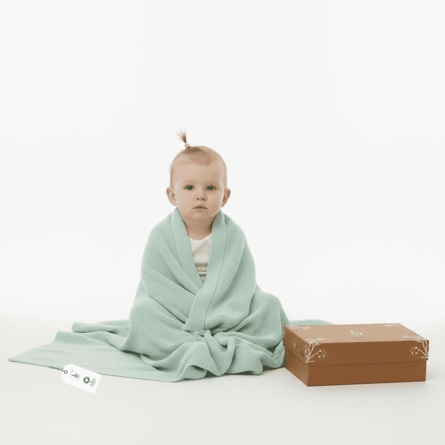 Little Dedi 100% Organic Cotton Baby Knitted Blanket with Gift Box - Soft Toddler, Crib, Stroller Blanket - Neutral Swaddle and Receiving Blanket for Newborns, 30"x40", Sage