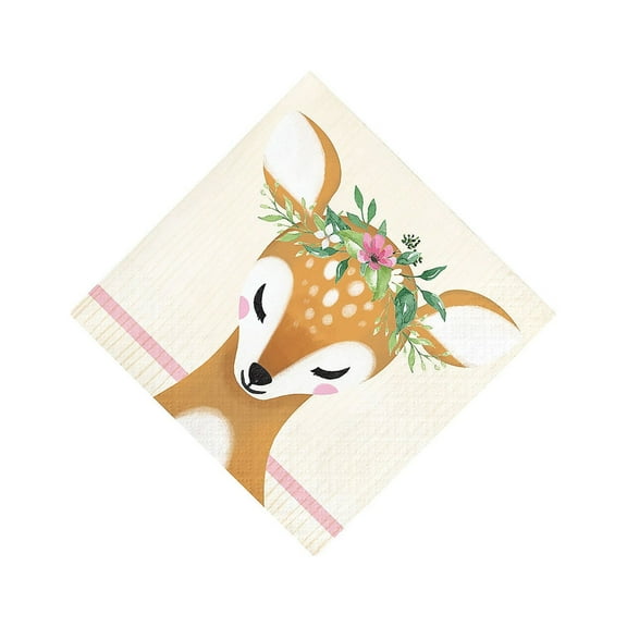 Little Deer Birthday Beverage Napkins - Party Supplies - 16 Pieces