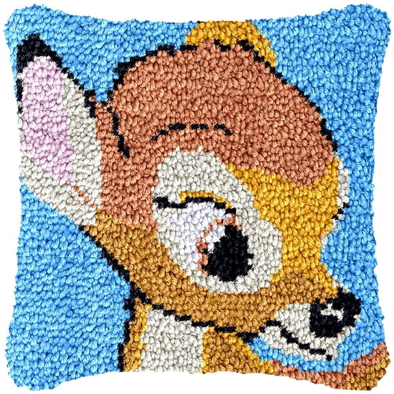 Little Deer Latch Hook Kits Pillow Cover DIY Rug Making Crochet Hook Cushion Making Kits with Preprinted Pattern Canvas DIY Needlework Crochet Kits Sofa Decor 43x43cm