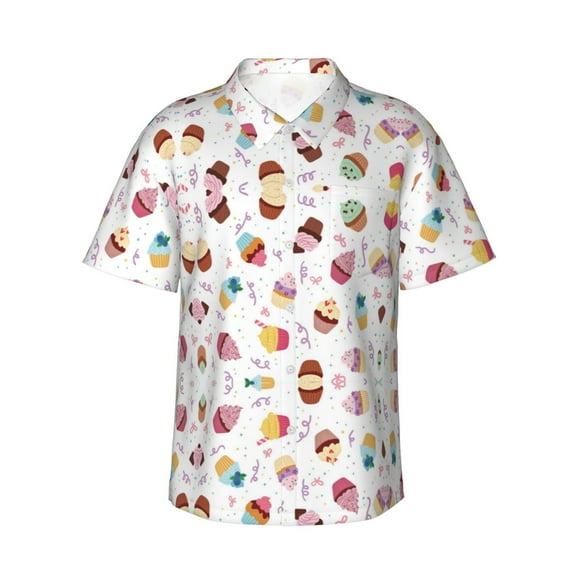 Little Delicious Cupcakes Hawaiian Shirts For Men, Summer Short-Sleeve Relaxed-Fit Button-Down Shirts Xx-Large