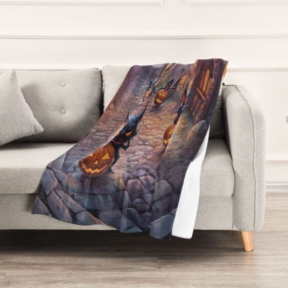 Little Devil Pumpkin Lights Throw Blanket 60" x 90" Soft and Warm Blankets for Couch Sofa and Bed