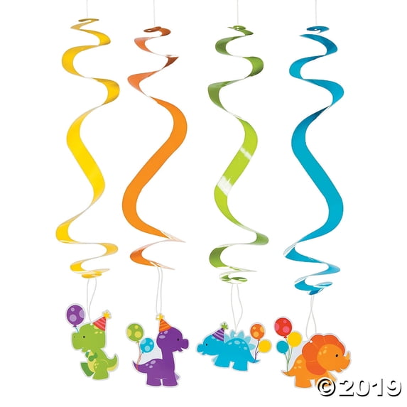 Little Dino Dangling Swirls - Party Decor - 12 Pieces