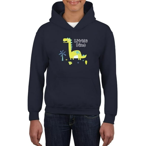 Little Dino Lineless Art Hoodie Juniors - Youth Hoodie, Navy, Small