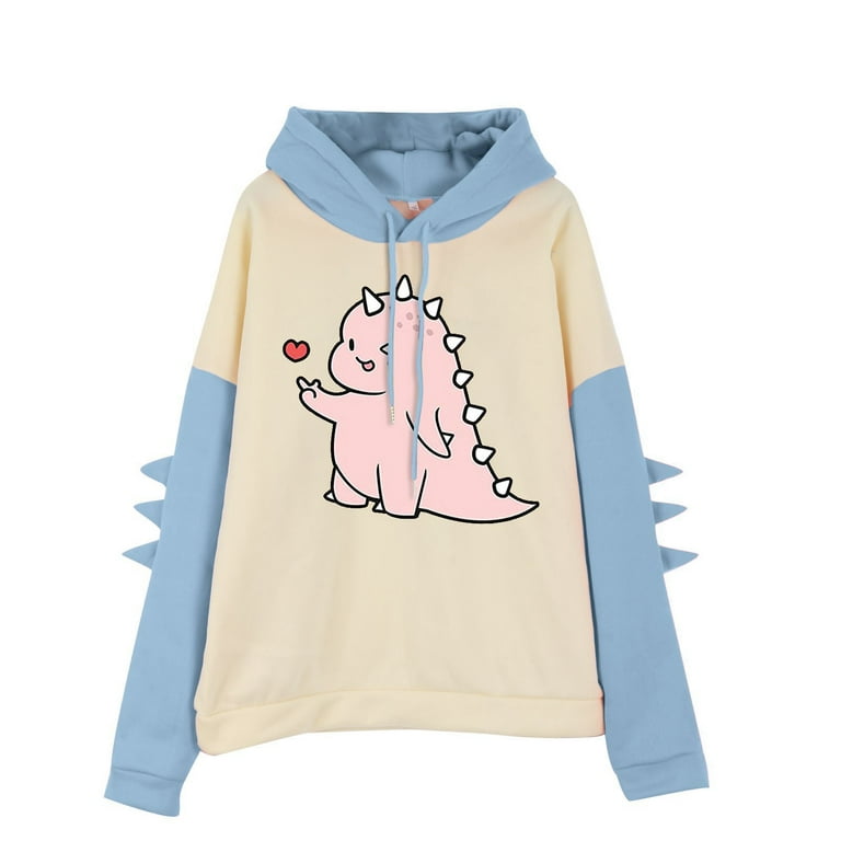 Little Dinosaur Hooded Sweater Lady's Casual Long Sleeve Paneled
