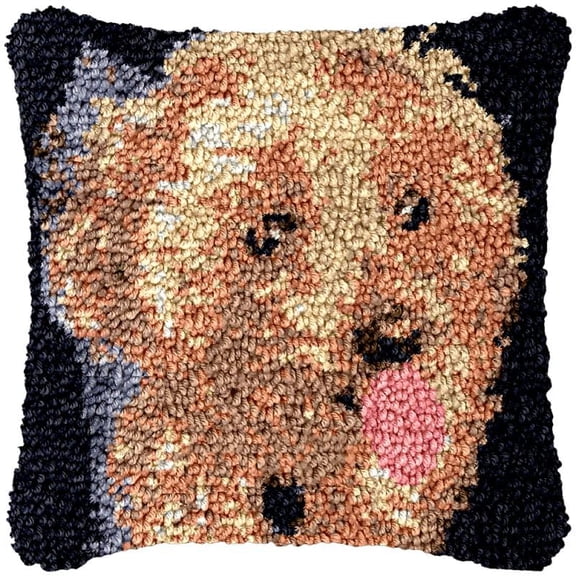 Little Dog Latch Hook Kits Pillow DIY Rug Cushion Making Kits with preprinted Pattern Canvas Instruction Yarns and Latch Hooking Pillow Cover Easy to Start DIY Home Decor Kits 43x43cm