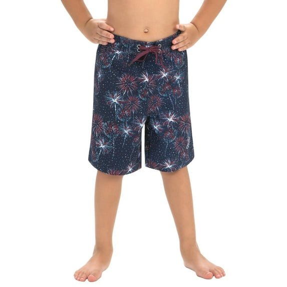 Little Dolfin Print Swim Trunks in Fireworks