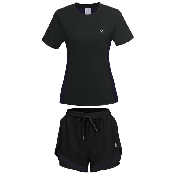 Little Donkey Andy 2 Piece Short Sets Golf Shirts for Women Dry Fit Mesh Shorts Workout Set with Pockets Hiking Gym Jogging Tracksuits Black XS