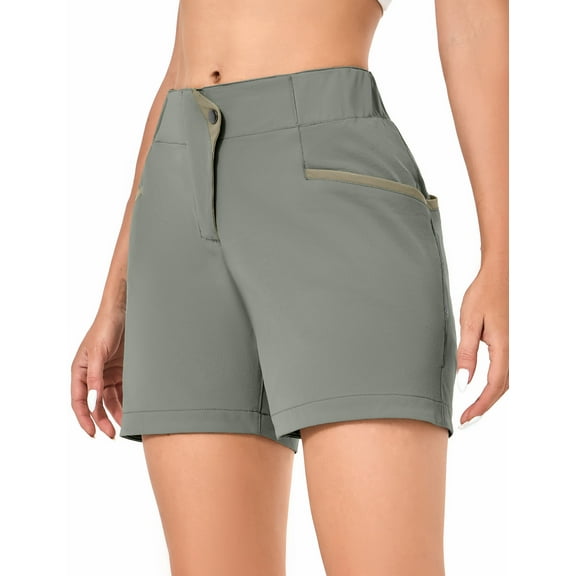 Little Donkey Andy 5 Inch Inseam nylon Shorts for Women Stretch Quick Dry Shorts for Hiking Travel Casual Gray Green 2XL