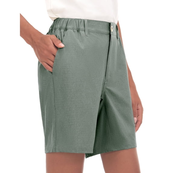 Little Donkey Andy 8 Inch Inseam Golf Shorts for Women Bermuda Quick Dry Elastic Waist Shorts for Hiking Travel Casual Green XS