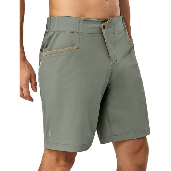 Little Donkey Andy 9 Inch Inseam Nylon Shorts for Men Stretch Quick Dry Shorts for Hiking Travel Casual Grey Green XL